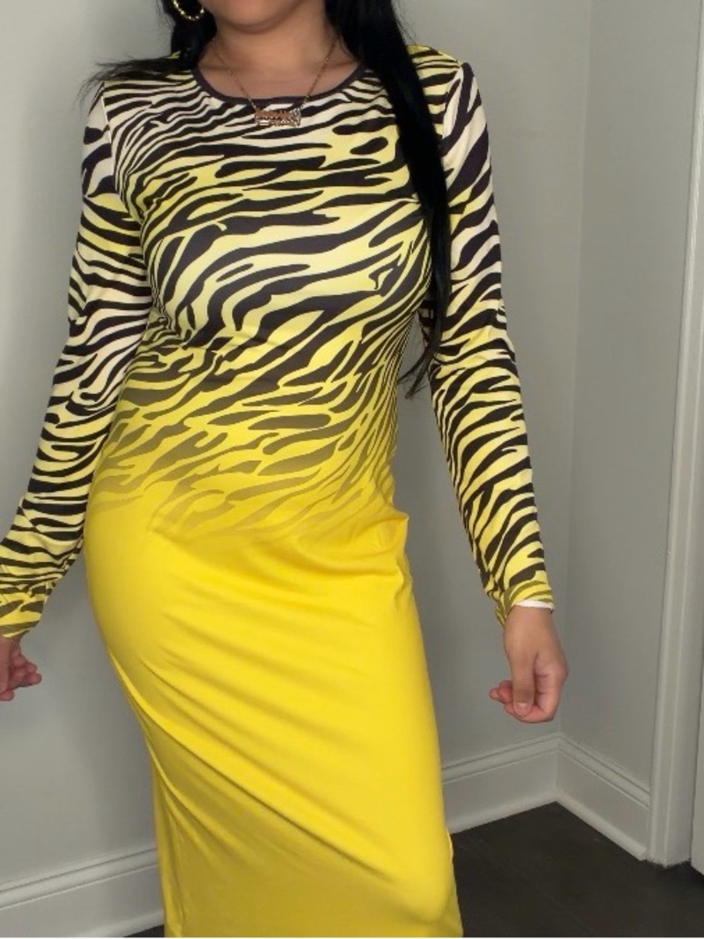 STYLEWE Yellow and Black Zebra Print Maxi Dress